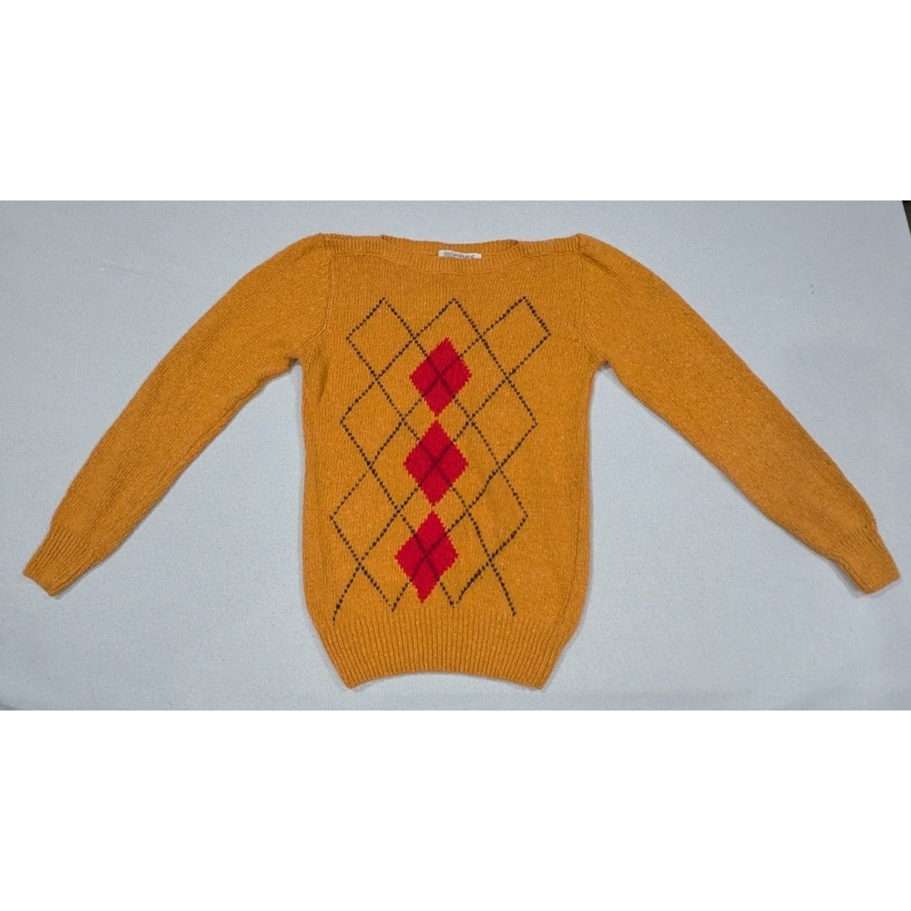 Yves Saint Laurent Sweater Womens M Yellow Excellent Vintage Argyle Silk Angora